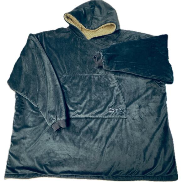 THE COMFY Oversized Microfiber Sherpa Wearable Cozy Blanket One Size Blue Beige - Picture 1 of 5